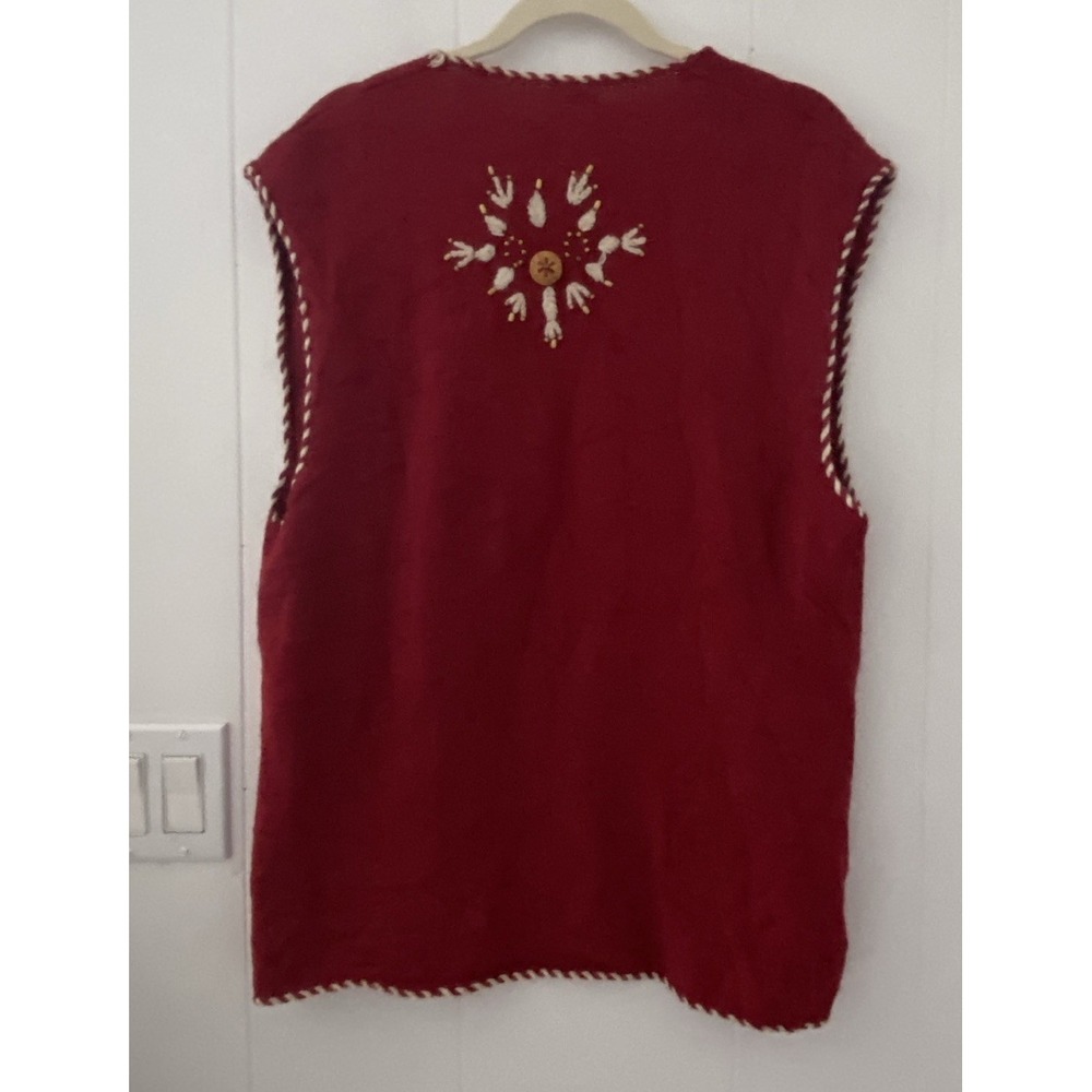 VTG Jaclyn Smith Open Knit Sweater Vest Sz Large Grandma Red Stitch & Embroidery - Picture 3 of 4